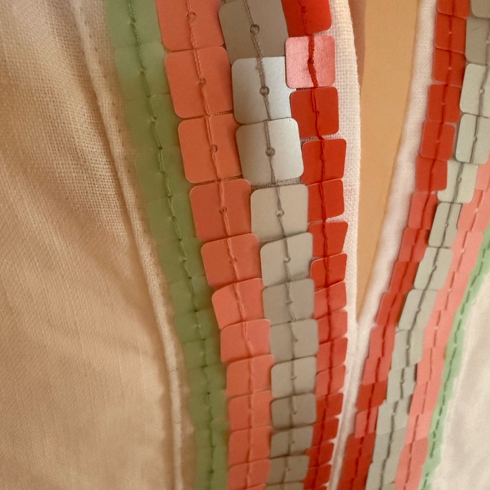 Boden white linen Sorrento lined dress with flat square beaded neckline detail. - Picture 7 of 8